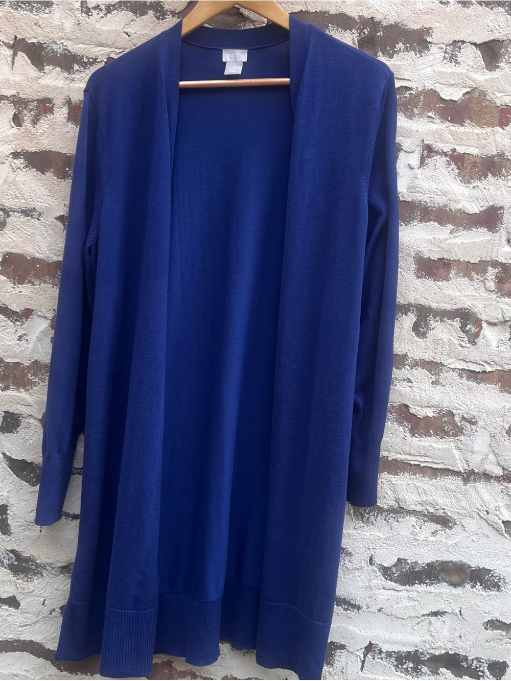 Chico's Blue Open-Front Long Duster Cardigan